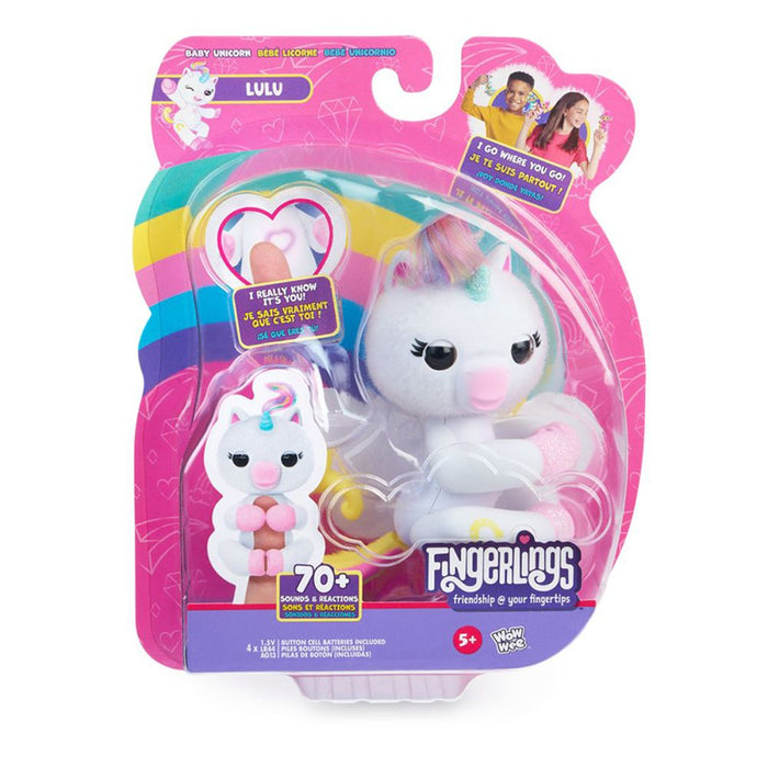 Jucărie interactivă Wow Wee Fingerlings Lulu, unicorn, 70+ sunete și reacții, 5+ ani