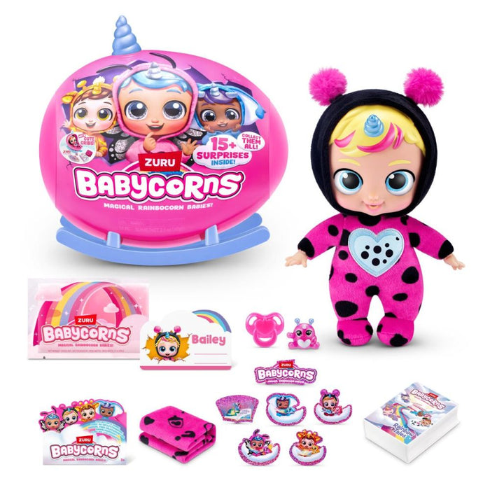 Păpușă Zuru Rainbocorns Babycorns, Bailey the Ladybug, 15 accesorii, 3+ ani