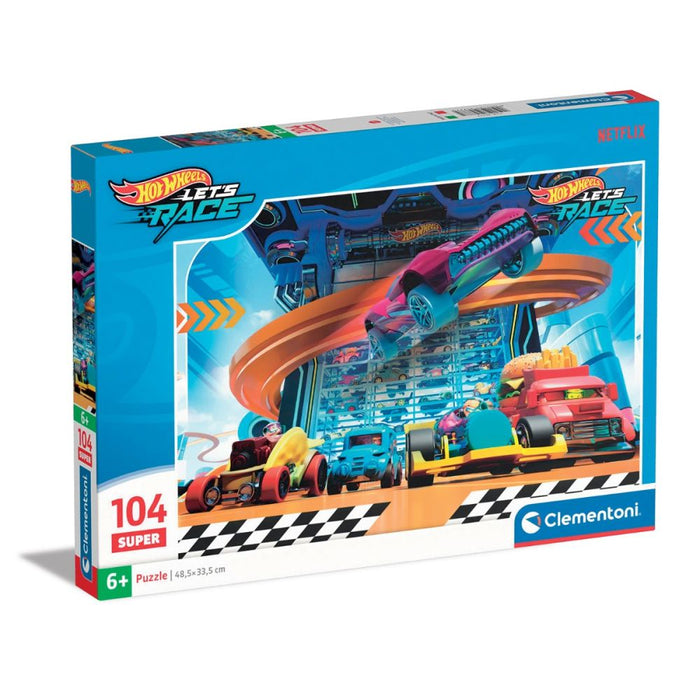 Puzzle Clementoni Hot Wheels Let’s Race, 104 piese, 6+ ani, 48,5 × 33,5 cm