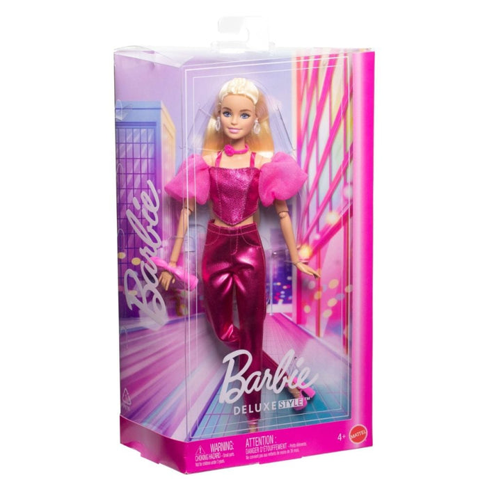 Păpușă Mattel Barbie Deluxe Style #5, ținută metalizată roz, 4+ ani