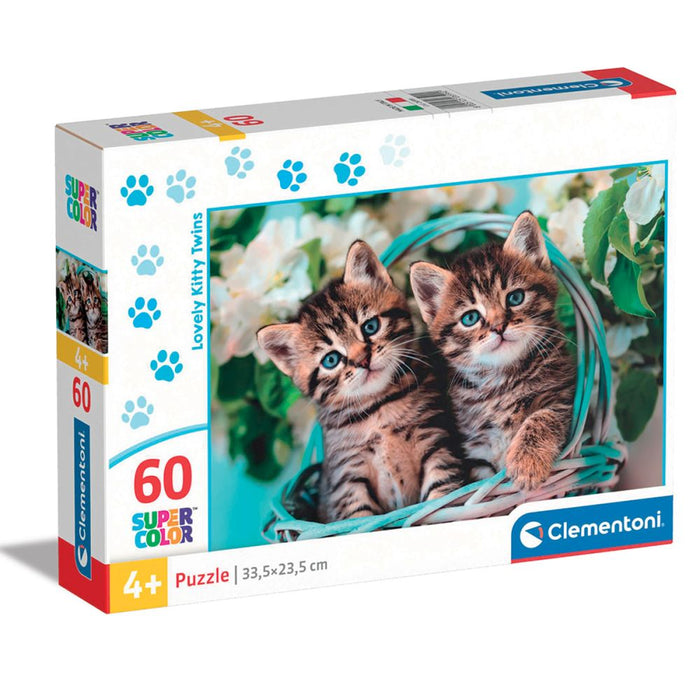 Puzzle Clementoni, Lovely Kitty Twins, 60 piese, 4+ ani, 33,5 × 23,5 cm
