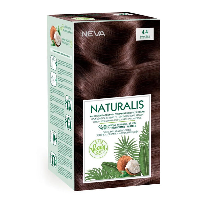 Vopsea permanentă de păr Neva Naturalis, nuanța 4.4 Chestnut Brown, 150 ml