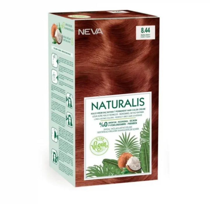 Vopsea permanentă de păr Neva Naturalis, nuanța 8.44 Dark Copper, 150 ml