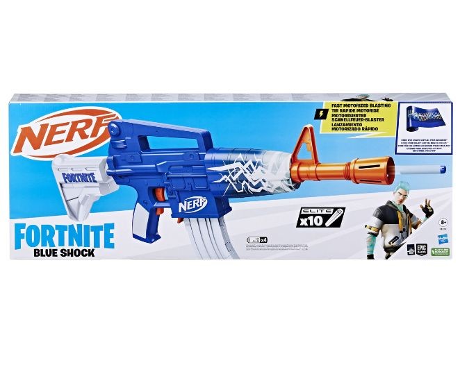 Lansator Hasbro Nerf Fortnite, Blue Shock, motorizat, 10 săgeți, 8+ ani