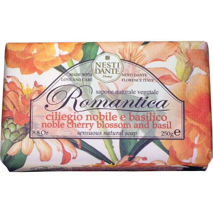 Săpun parfumat Nesti Dante Romantica, cu flori de cireș și busuioc, cu ingrediente naturale, 250 g