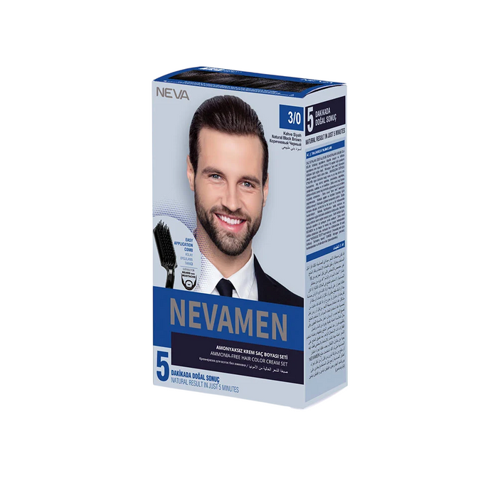 Vopsea permanentă de păr Neva Nevamen, nuanța 3/0 Natural Dark Brown, 150 ml