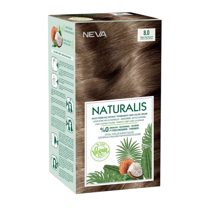 Vopsea permanentă de păr Neva Naturalis, nuanța 8.0 Intense Light Blonde, 150 ml