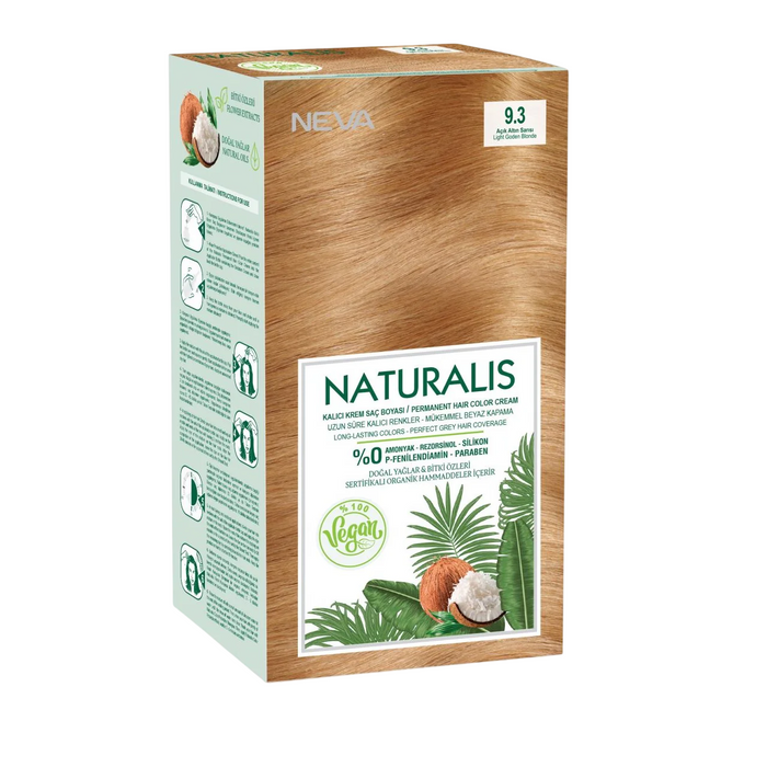 Vopsea permanentă de păr Neva Naturalis, nuanța 9.3 Light Golden Blond, 150 ml