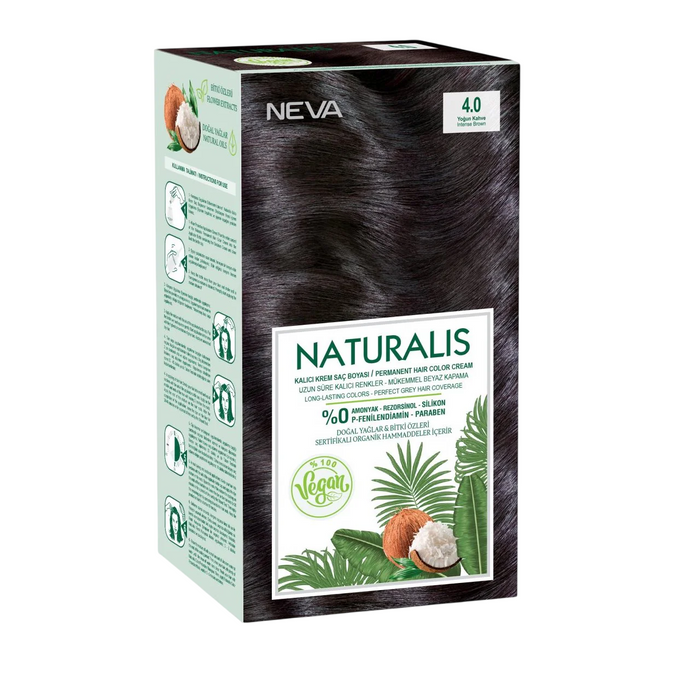 Vopsea permanentă de păr Neva Naturalis, vegană, nuanța 4.0, 150 ml
