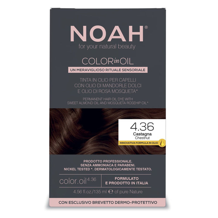 Vopsea permanentă de păr Noah Color In Oil, nuanța 4.36 Castagna Chestnut, fără amoniac și parabeni, 135 ml