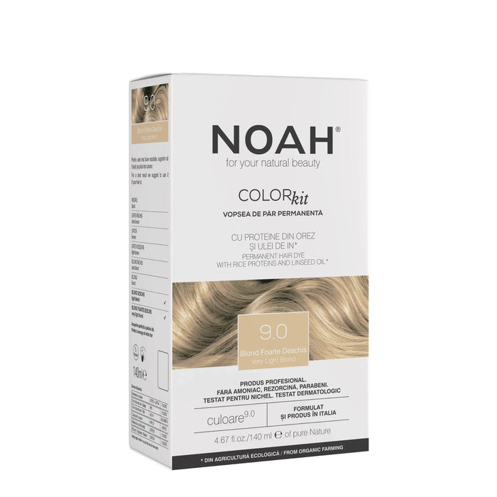 Vopsea permanentă de păr Noah Color Kit, nuanța 9.0 Blond Foarte Deschis, 140 ml