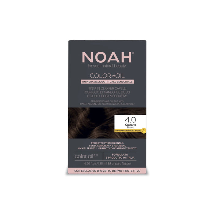 Ulei de colorare permanentă a părului Noah Color In Oil, acoperire fire albe, nuanța 4.0 Brown, 135 ml