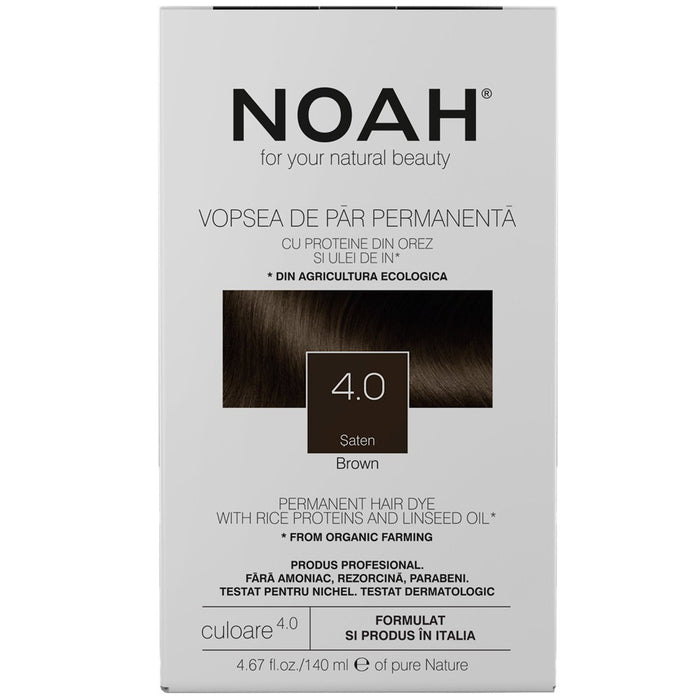 Vopsea permanentă de păr Noah, nuanța 4.0 Brown, 140 ml