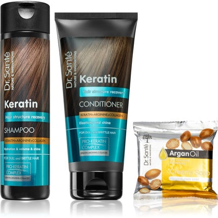 Set Îngrijire Păr Dr Santé, Keratin, Șampon & Balsam + Mască Argan, pentru păr fragil și obosit, 155g