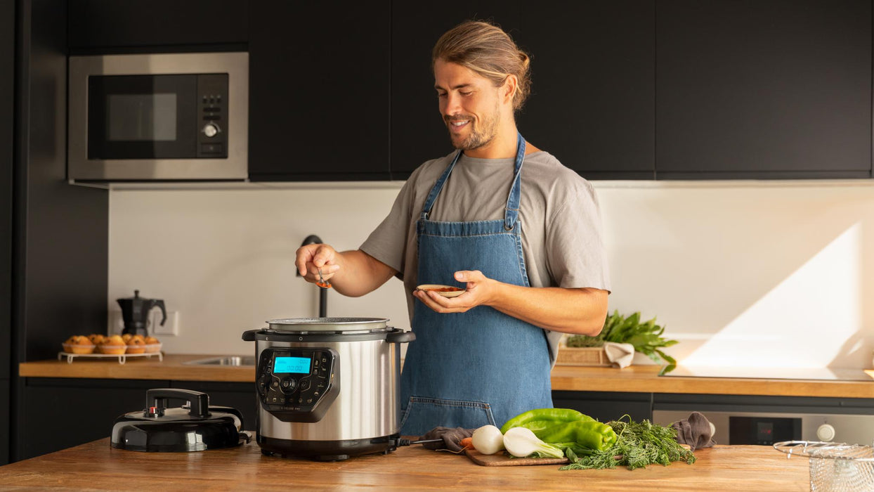 Oală electrică programabilă Cecotec Olla GM model H Deluxe Fry, 6 l, 27 moduri de gătire, negru/gri
