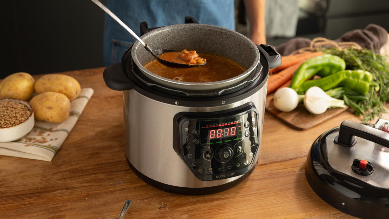 Oală electrică programabilă cu friteuză Cecotec Olla GM H Fry, 6 l, 27 de moduri de gătire, oțel