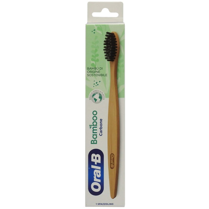 Periuță de dinți Oral-B Bamboo Carbone, mâner din bambus, peri negri, 1 buc.