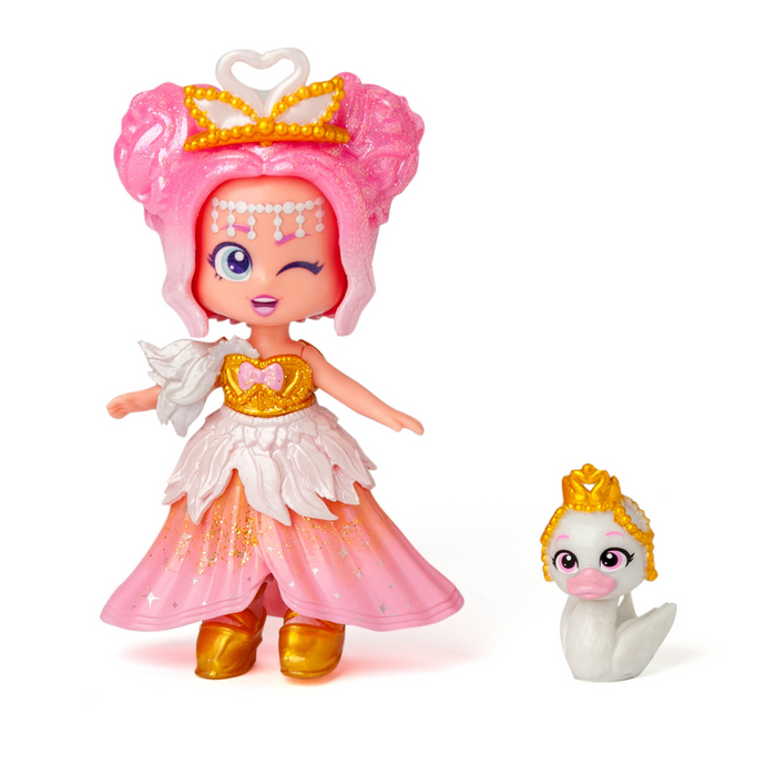 Păpușă Magicbox Kookyloos Princess, Swan Fantasy, cu animăluț, 3 expresii