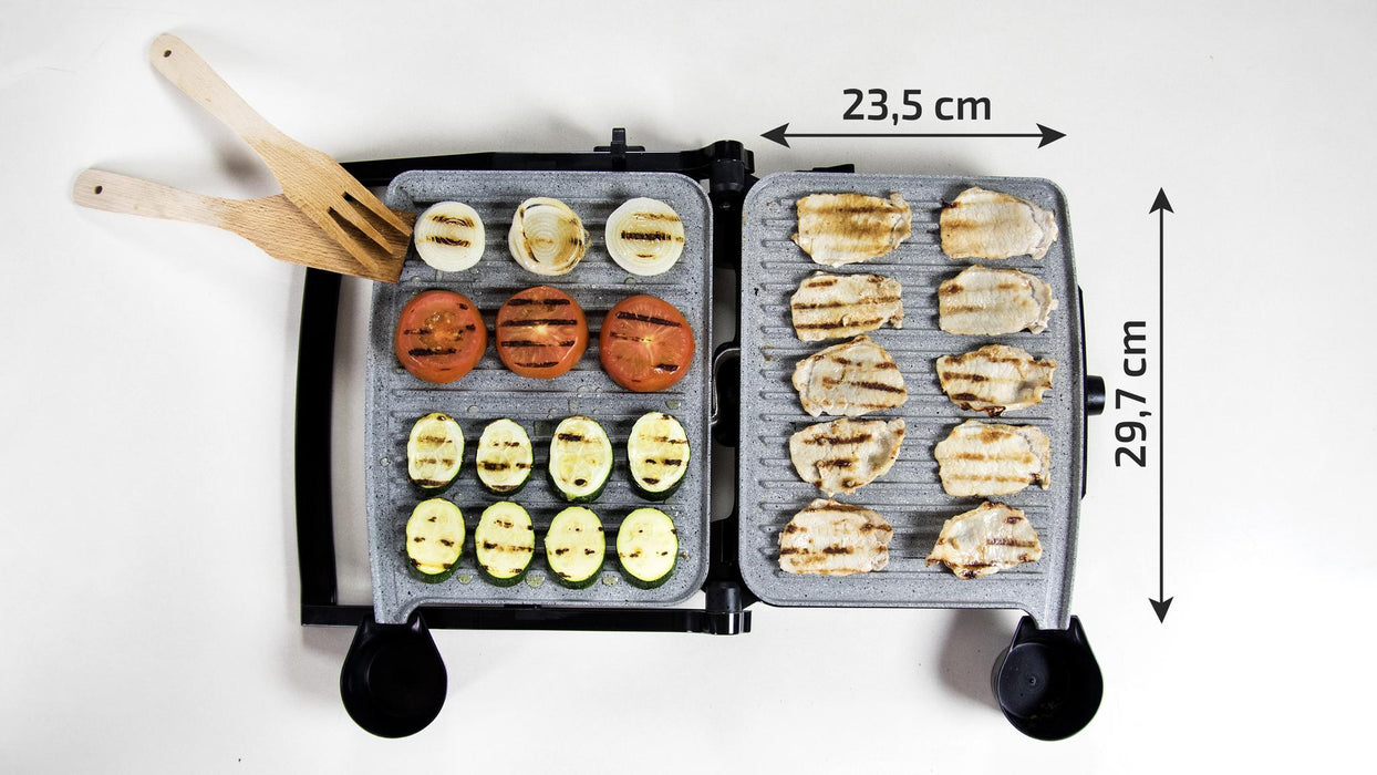 Grătar electric de contact Cecotec Rock'N Grill 2000W, 2000 W, deschidere 180°, inox