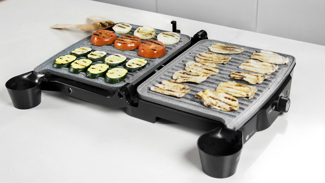 Grătar electric de contact Cecotec Rock'N Grill 2000W, 2000 W, deschidere 180°, inox