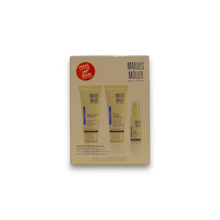 Set Marlies Moller Perfect Volume, șampon Daily Volume 100 ml + balsam Lift-Up Volume 100 ml + spray pentru păr Volume 30 ml