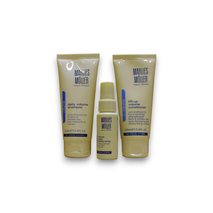 Set Marlies Moller Perfect Volume, șampon Daily Volume 100 ml + balsam Lift-Up Volume 100 ml + spray pentru păr Volume 30 ml