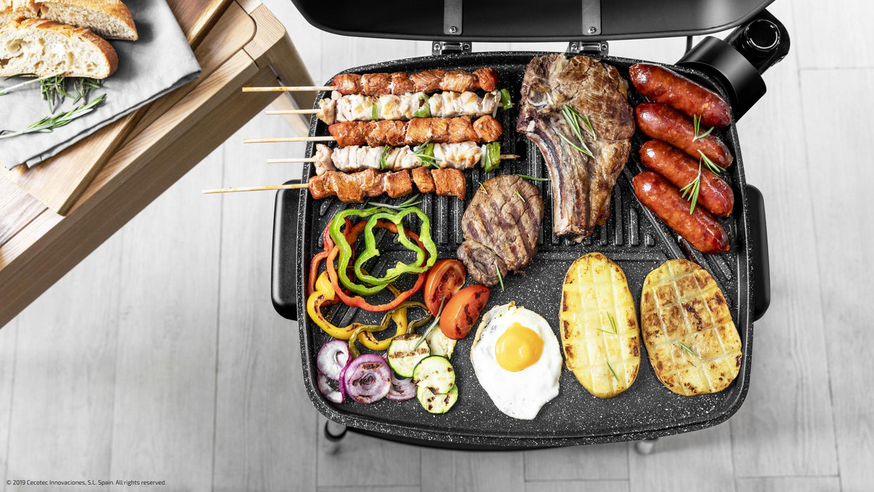 Grătar electric cu suport Cecotec PerfectCountry BBQ, 2000 W, 43 × 38 cm, 5 trepte, negru