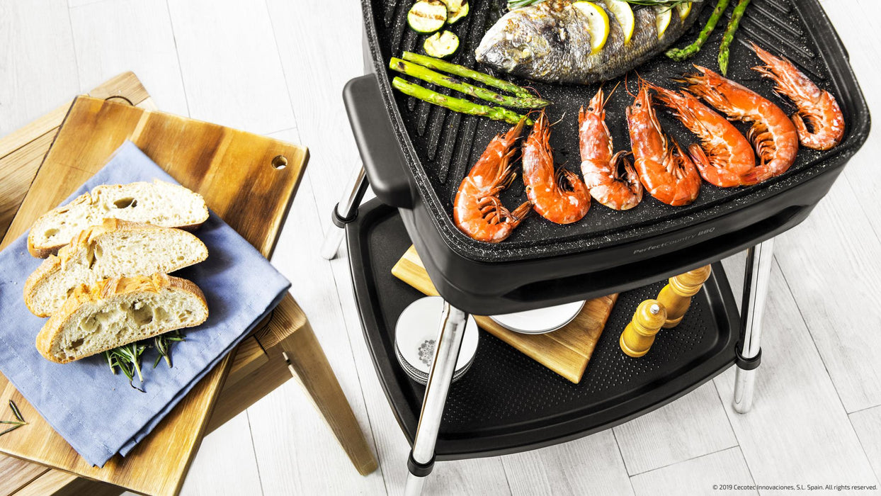 Grătar electric cu suport Cecotec PerfectCountry BBQ, 2000 W, 43 × 38 cm, 5 trepte, negru