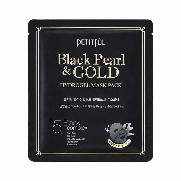Mască de față cu hidrogel Petitfee Black Pearl & Gold, hidratantă și iluminatoare, 32 g