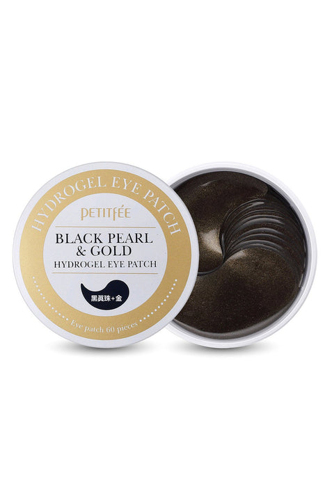 Plasturi hidrogel pentru ochi Petitfee Black Pearl & Gold, hidratanți și iluminatori, pentru zi și noapte, 60 buc.