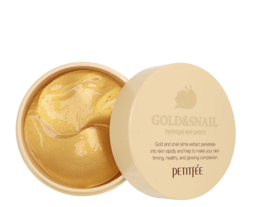 Plasturi hidrogel pentru ochi Petitfee Gold & Snail, hidratanți, cu efect de fermitate, pentru zi și noapte, 60 buc