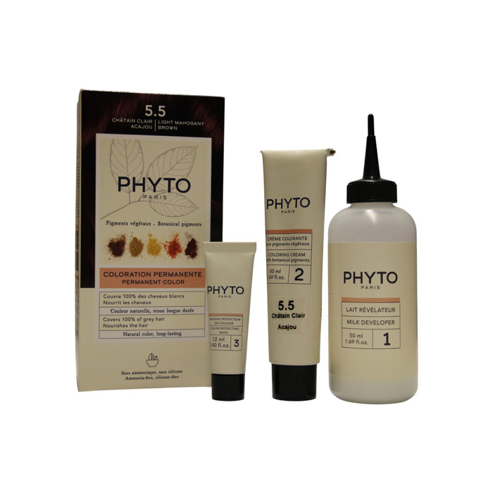 Vopsea permanentă de păr Phyto Color Kit Coloration, nuanța 5.5 Light Mahogany Brown, 50 ml