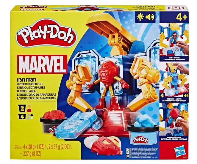 Set de modelare Hasbro Play-Doh Marvel Iron Man Laboratorul de armură, 4+ ani, 227 g