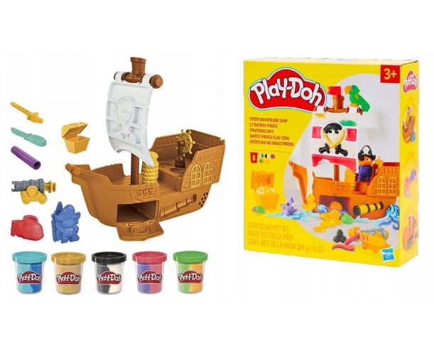 Set de plastilină Hasbro Play-Doh, Nava de aventură a piraților, 5 recipiente, 3+ ani