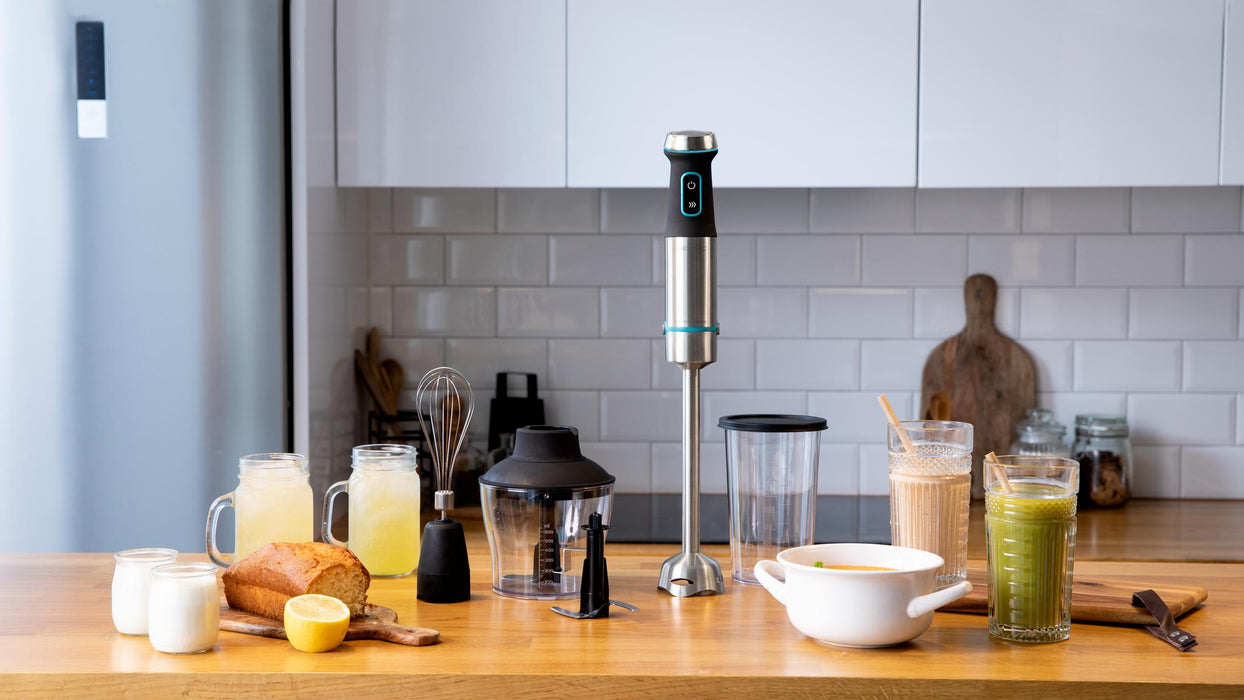 Blender de mână Cecotec Power TitanBlack 1200 XL Cream&Crush, 1200 W, recipient 800 ml, tocător 600 ml, oțel