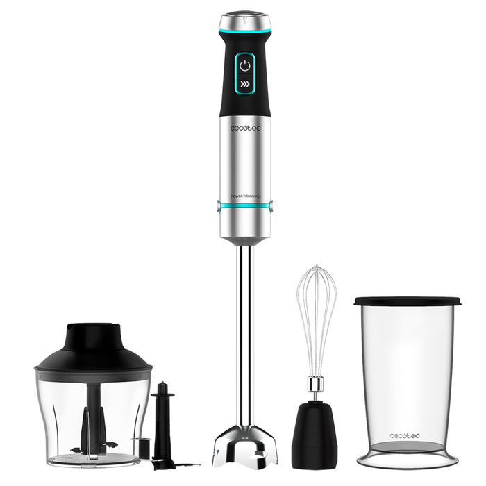 Blender de mână Cecotec Power TitanBlack 1200 XL Cream&Crush, 1200 W, recipient 800 ml, tocător 600 ml, oțel
