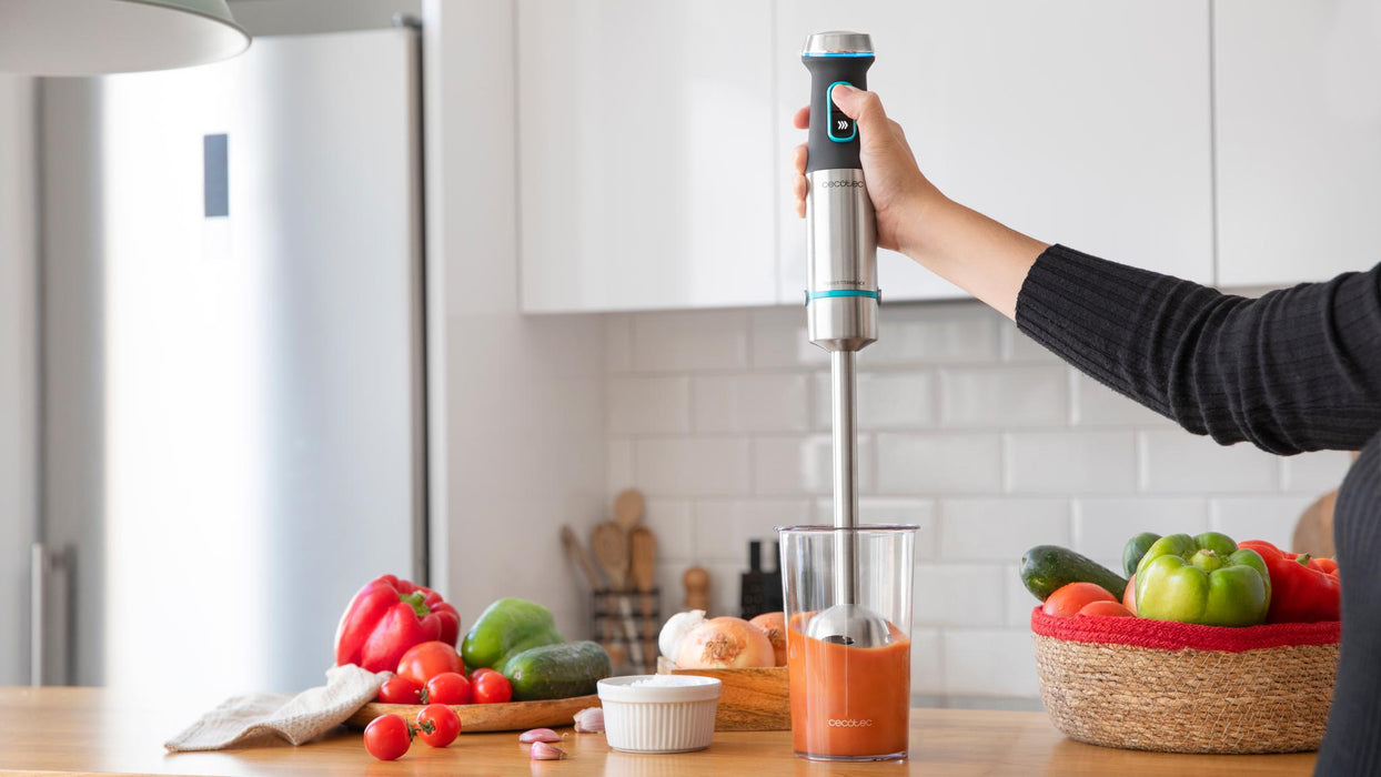 Blender de mână Cecotec Power TitanBlack 1200 XL Cream&Crush, 1200 W, recipient 800 ml, tocător 600 ml, oțel