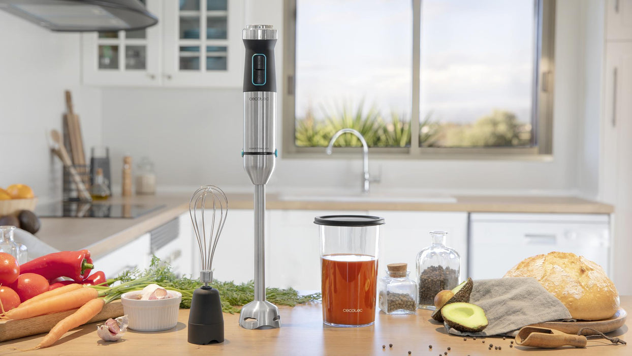 Blender de mână Cecotec Power TitanBlack 1500 XL Cream, 1500 W, recipient de 800 ml, oțel