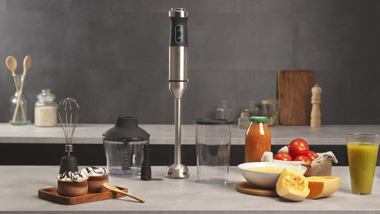 Blender de mână Cecotec Power TitanBlack 1500 XL Cream&Crush, 1500 W, recipient 800 ml, tocător 600 ml, inox