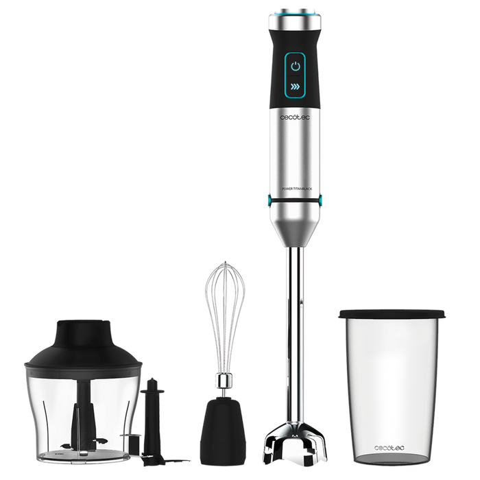 Blender de mână Cecotec Power TitanBlack 1500 XL Cream&Crush, 1500 W, recipient 800 ml, tocător 600 ml, inox