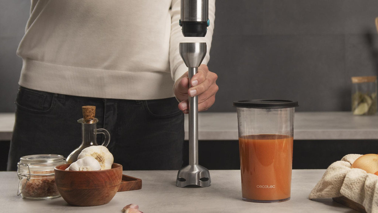 Blender de mână Cecotec Power TitanBlack 1500 XL Cream&Crush, 1500 W, recipient 800 ml, tocător 600 ml, inox