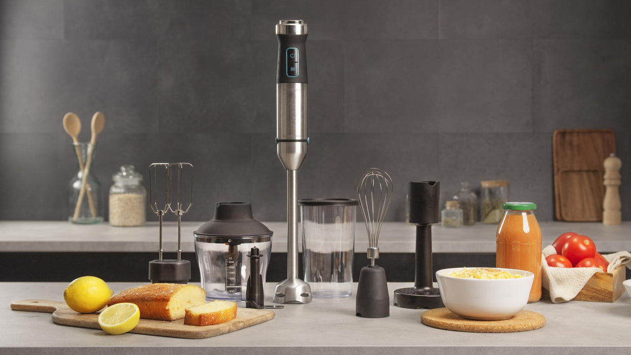 Blender de mână Cecotec Power TitanBlack 1500 XL PerfectCream&Crush, 1500 W, recipient 800 ml, tocător 600 ml, oțel