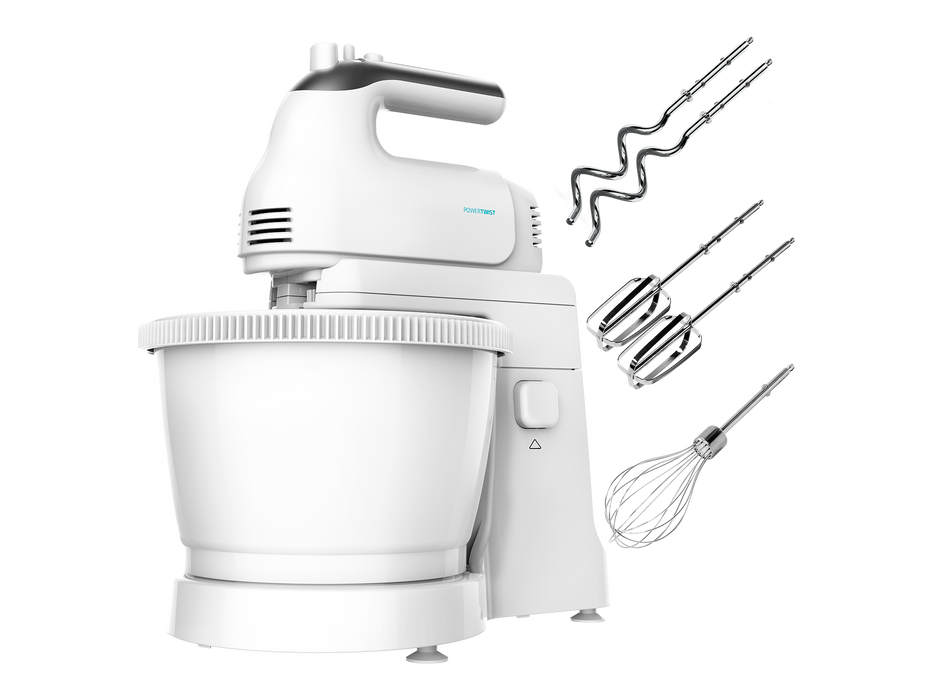 Mixer de mână cu bol rotativ Cecotec PowerTwist 500 Gyro, 3,5 l, 500 W, 5 viteze, albă