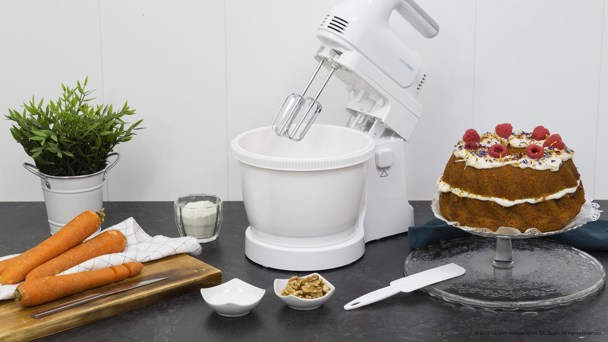 Mixer de mână cu bol rotativ Cecotec PowerTwist 500 Gyro, 3,5 l, 500 W, 5 viteze, albă