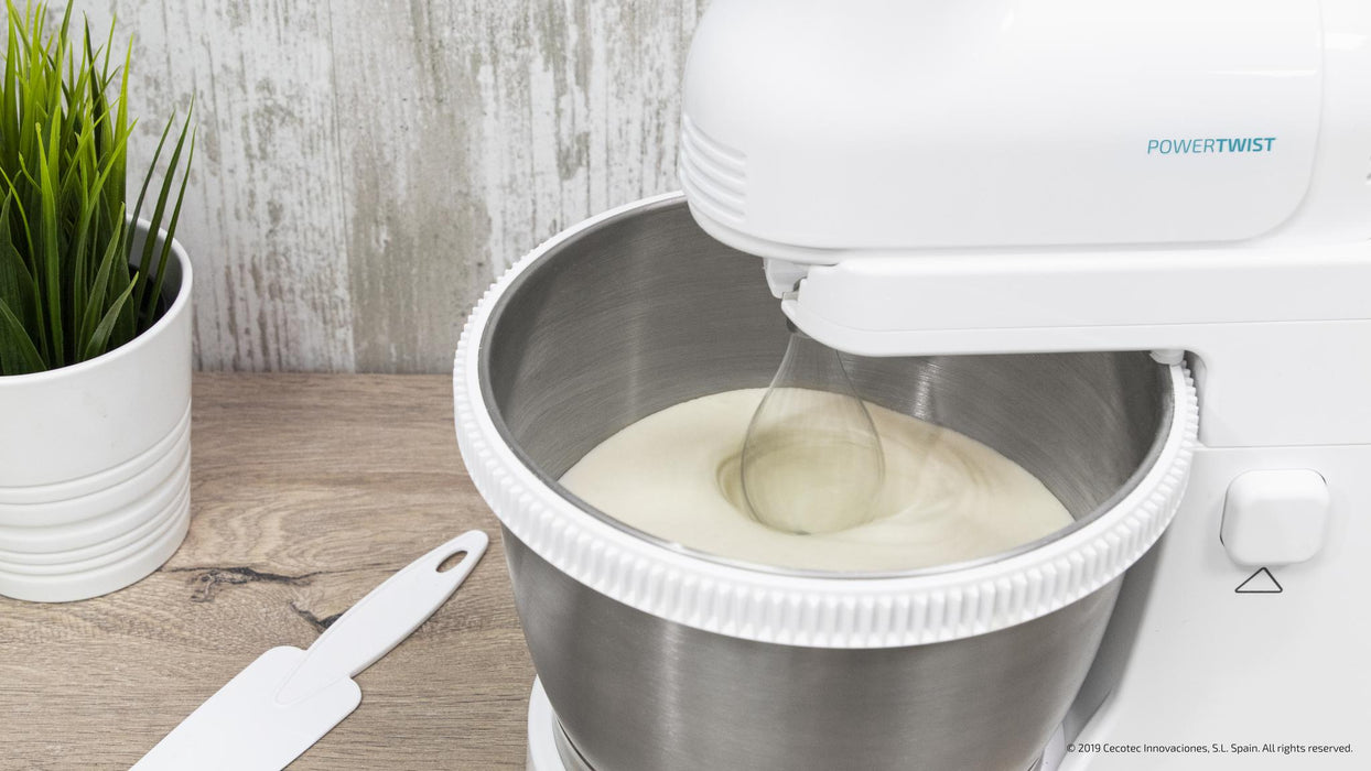 Mixer cu bol Cecotec PowerTwist 500 Steel, 500 W, bol de 3,5 l, 5 viteze, alb