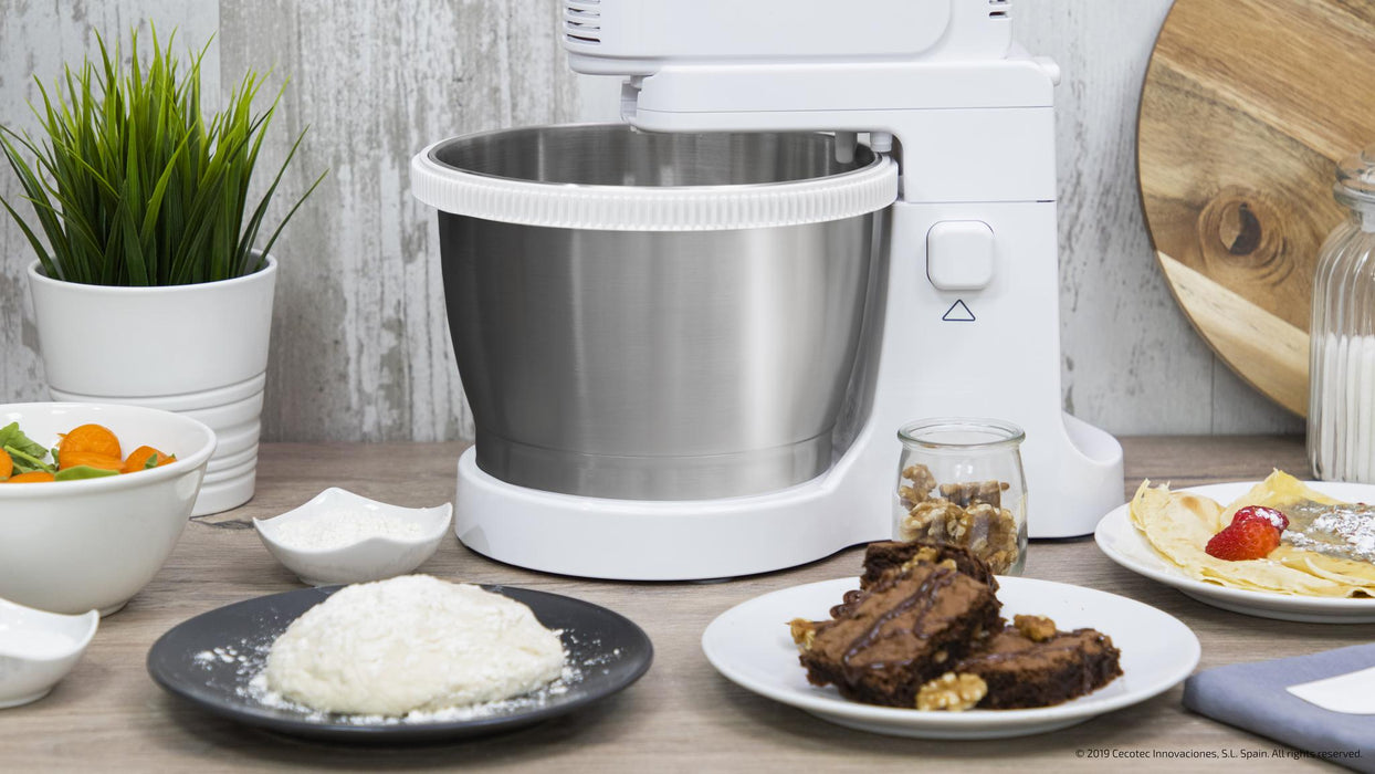 Mixer cu bol Cecotec PowerTwist 500 Steel, 500 W, bol de 3,5 l, 5 viteze, alb