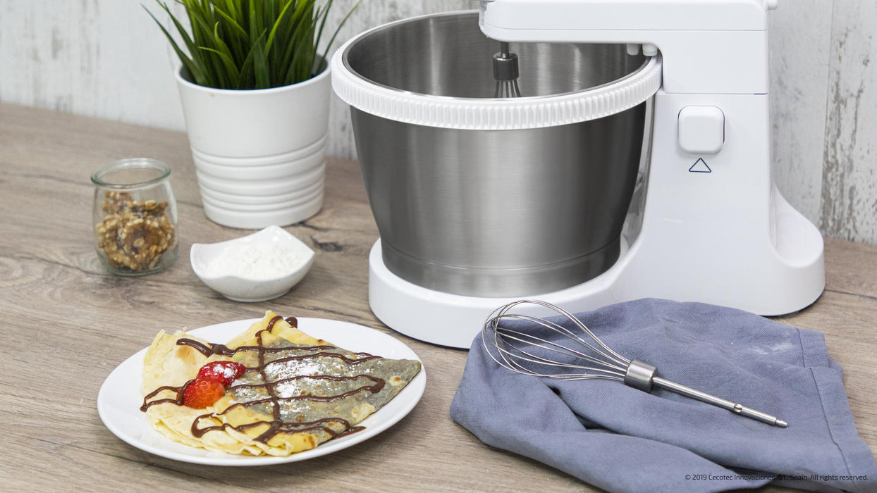 Mixer cu bol Cecotec PowerTwist 500 Steel, 500 W, bol de 3,5 l, 5 viteze, alb