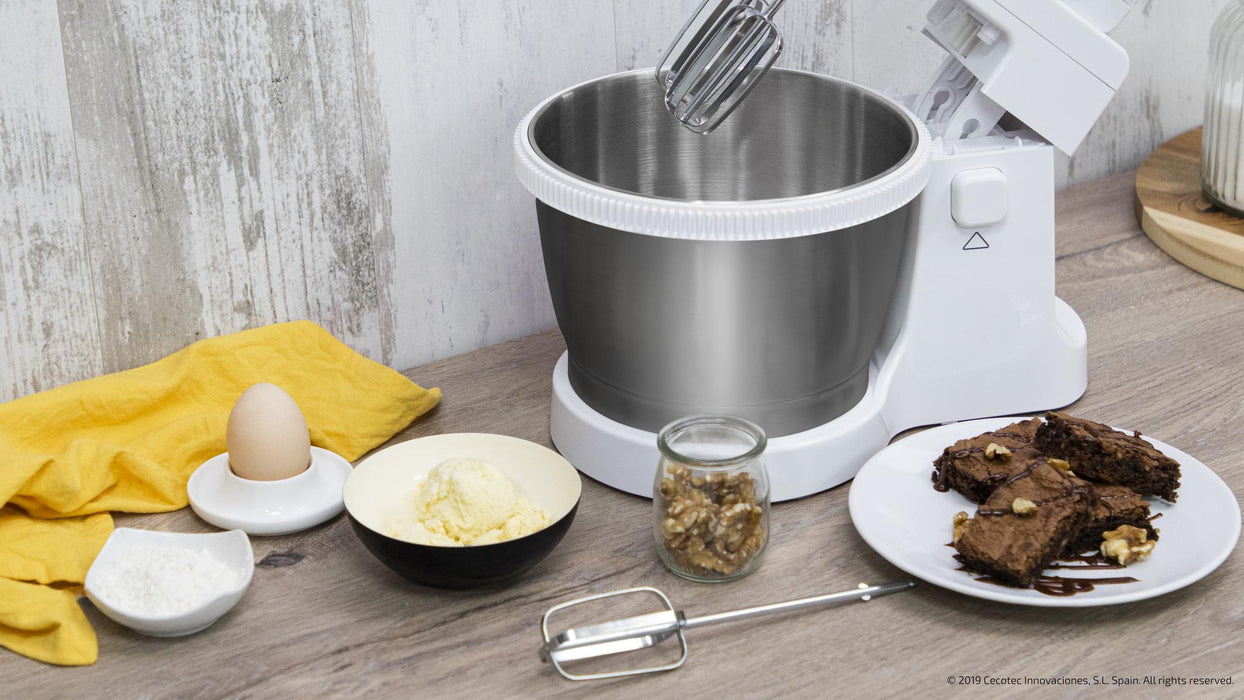 Mixer cu bol Cecotec PowerTwist 500 Steel, 500 W, bol de 3,5 l, 5 viteze, alb