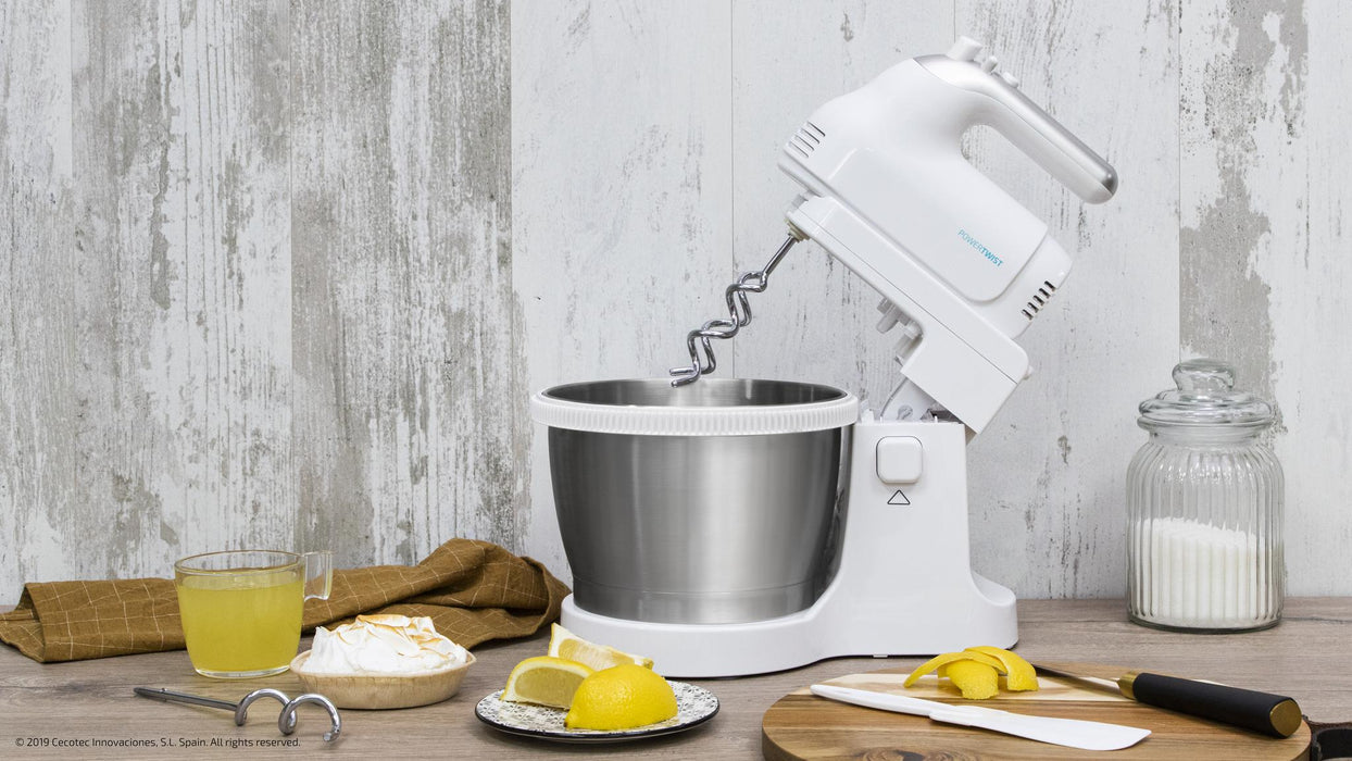 Mixer cu bol Cecotec PowerTwist 500 Steel, 500 W, bol de 3,5 l, 5 viteze, alb