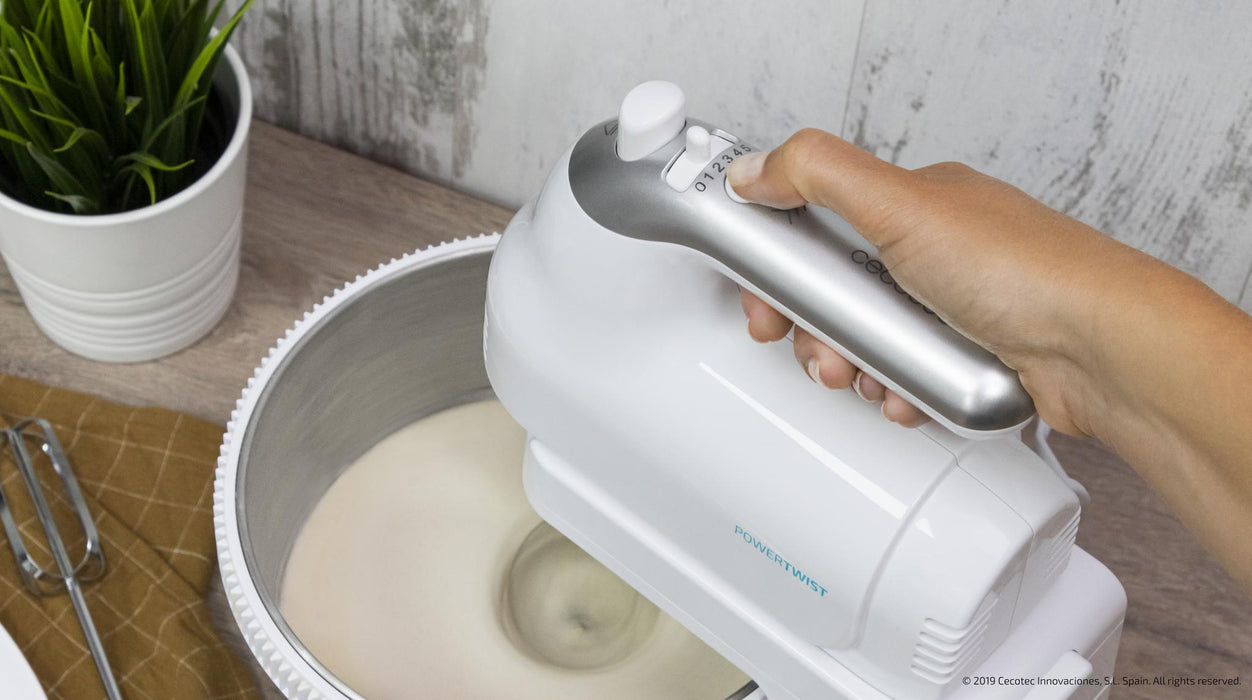 Mixer cu bol Cecotec PowerTwist 500 Steel, 500 W, bol de 3,5 l, 5 viteze, alb